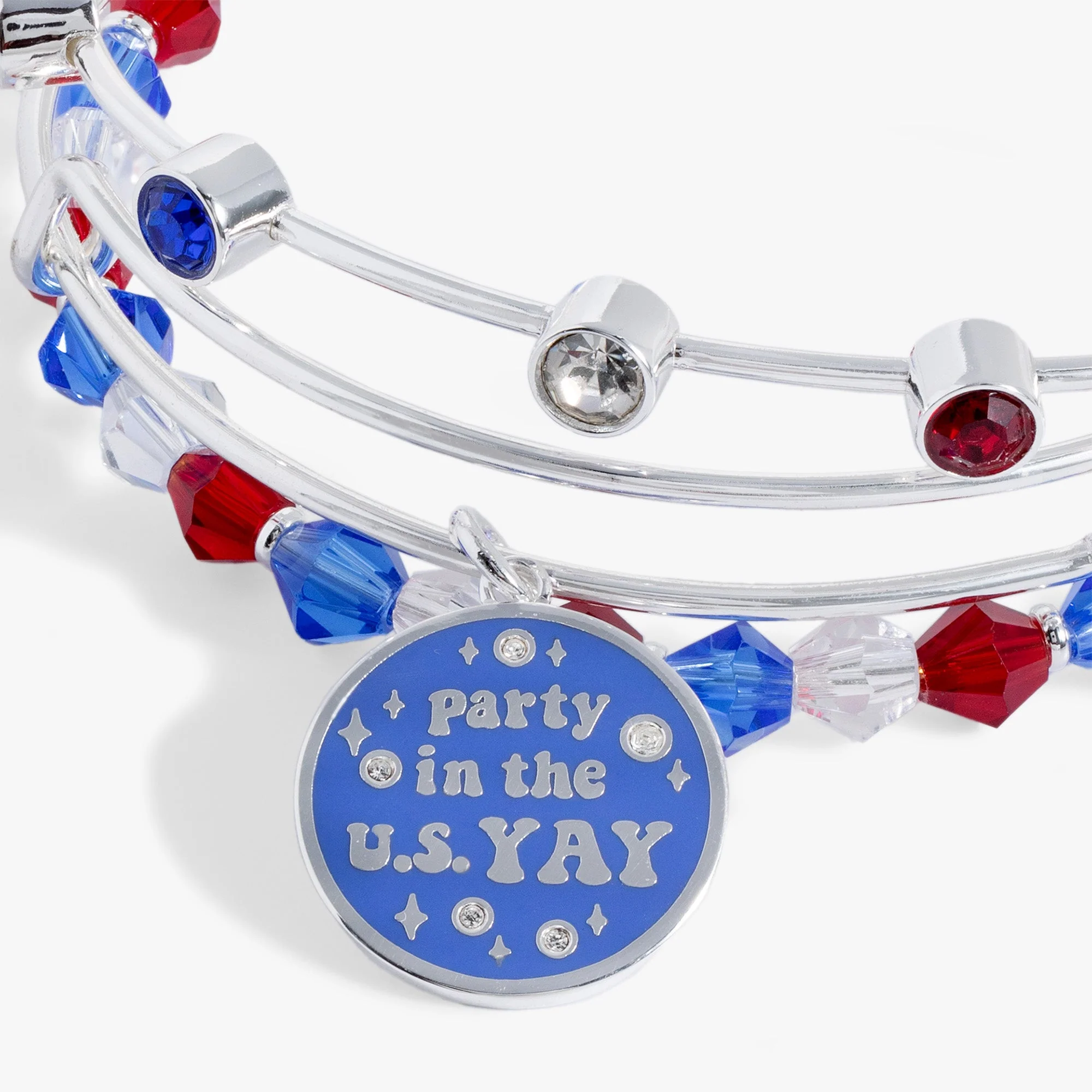 'Party in the U S Yay!' Patriotic Bangle Set of 3 - Image 2