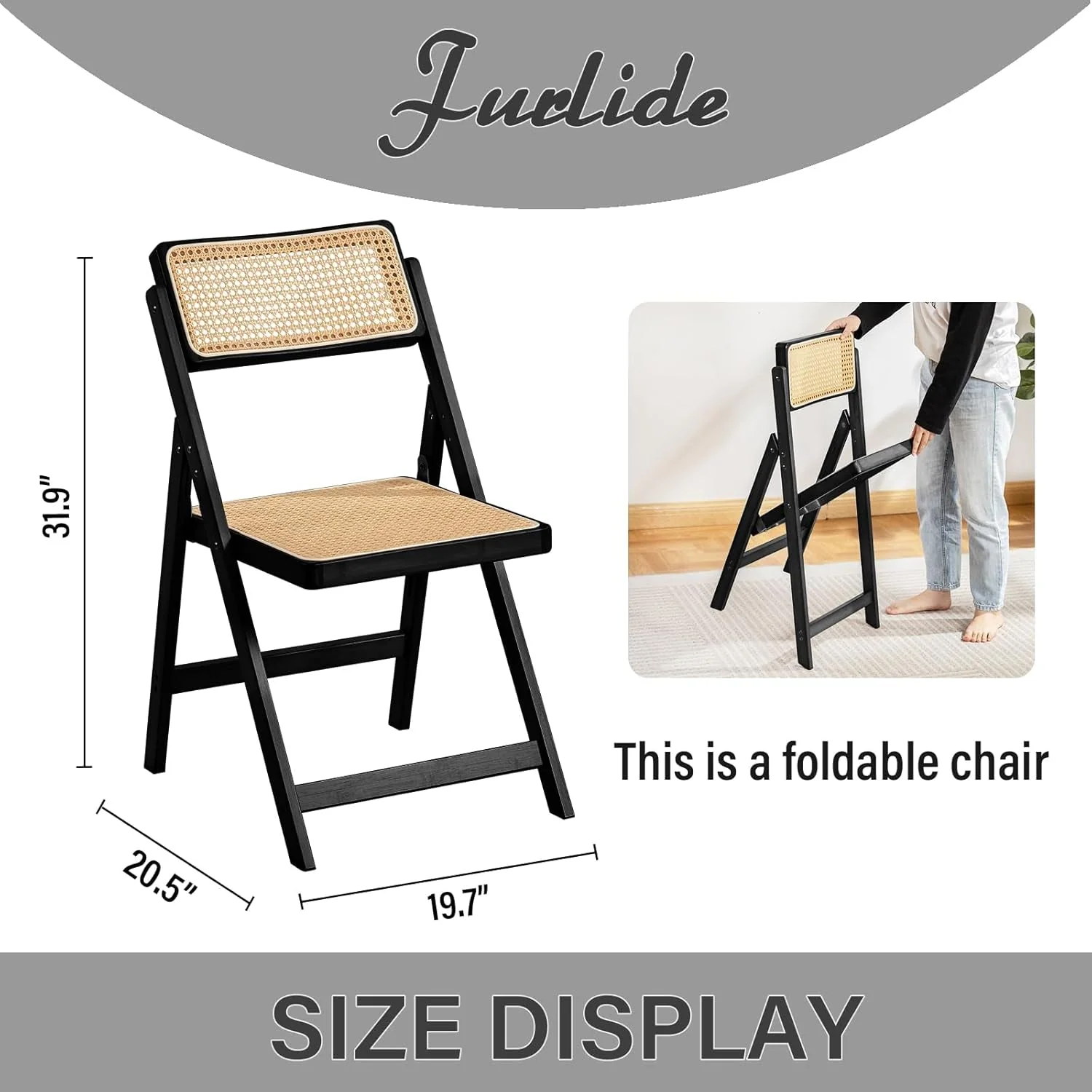 Rattan Folding Dining Chairs Set Of 2 Black Mid Century by ShipItFurniture - Image 3