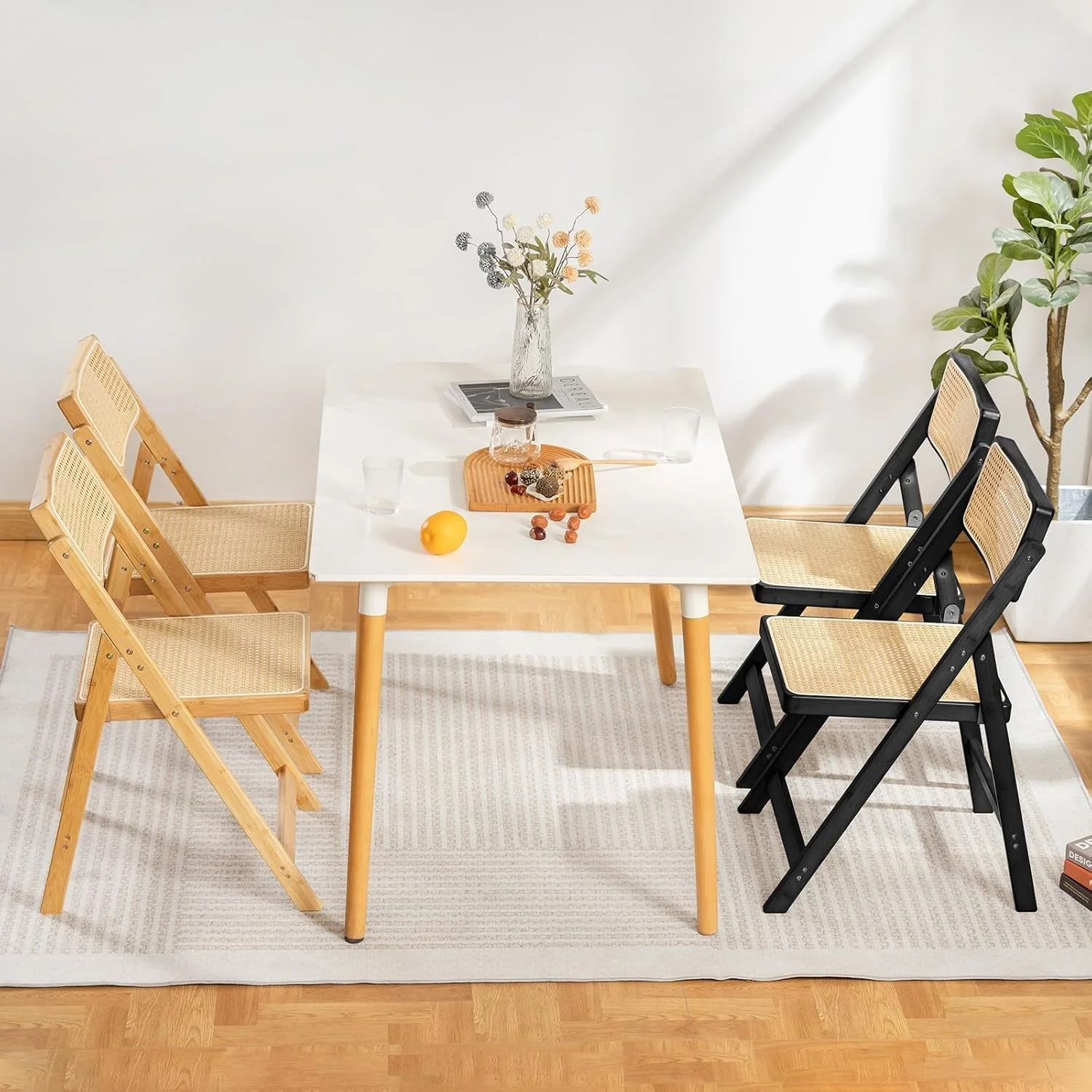 Rattan Folding Dining Chairs Set Of 2 Black Mid Century by ShipItFurniture - Image 6