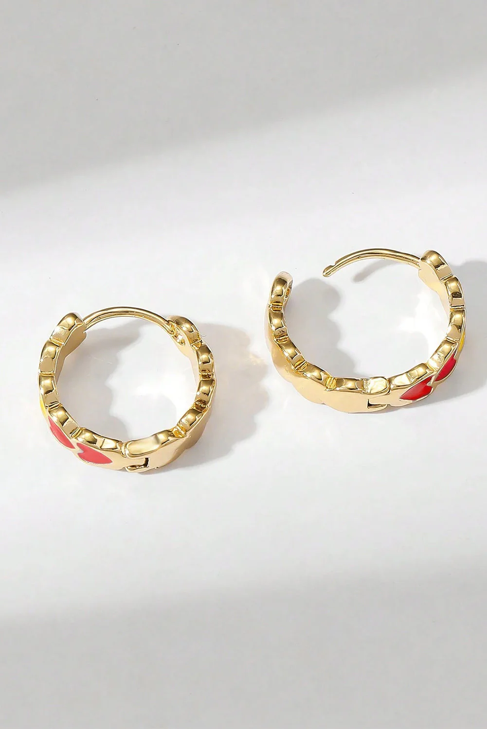 Red Heart Shape Small Hook Earrings by Threaded Pear - Image 3