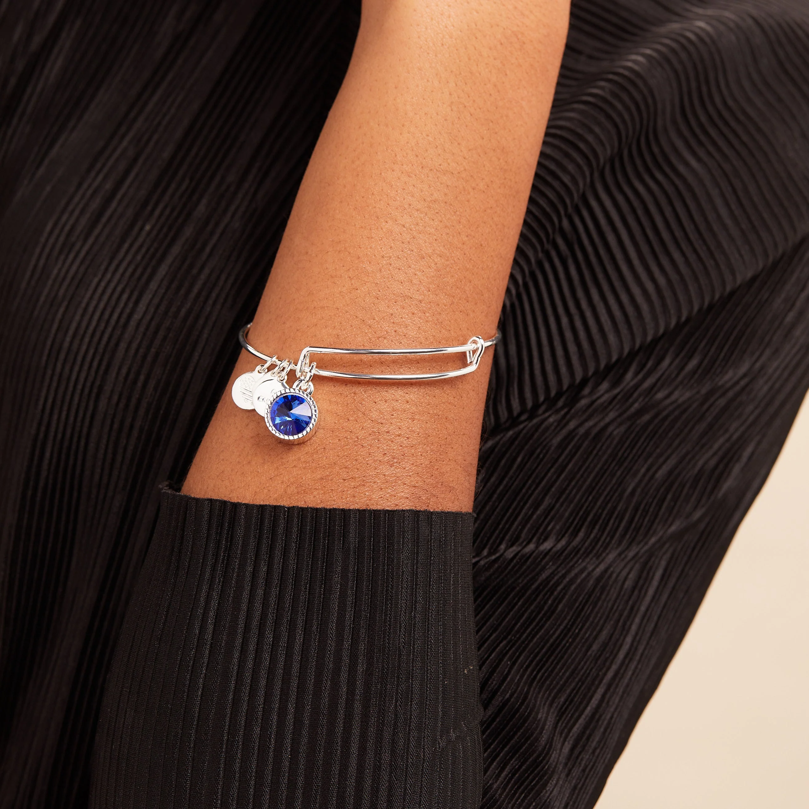 September Birthstone Charm Bangle, Sapphire - Image 3