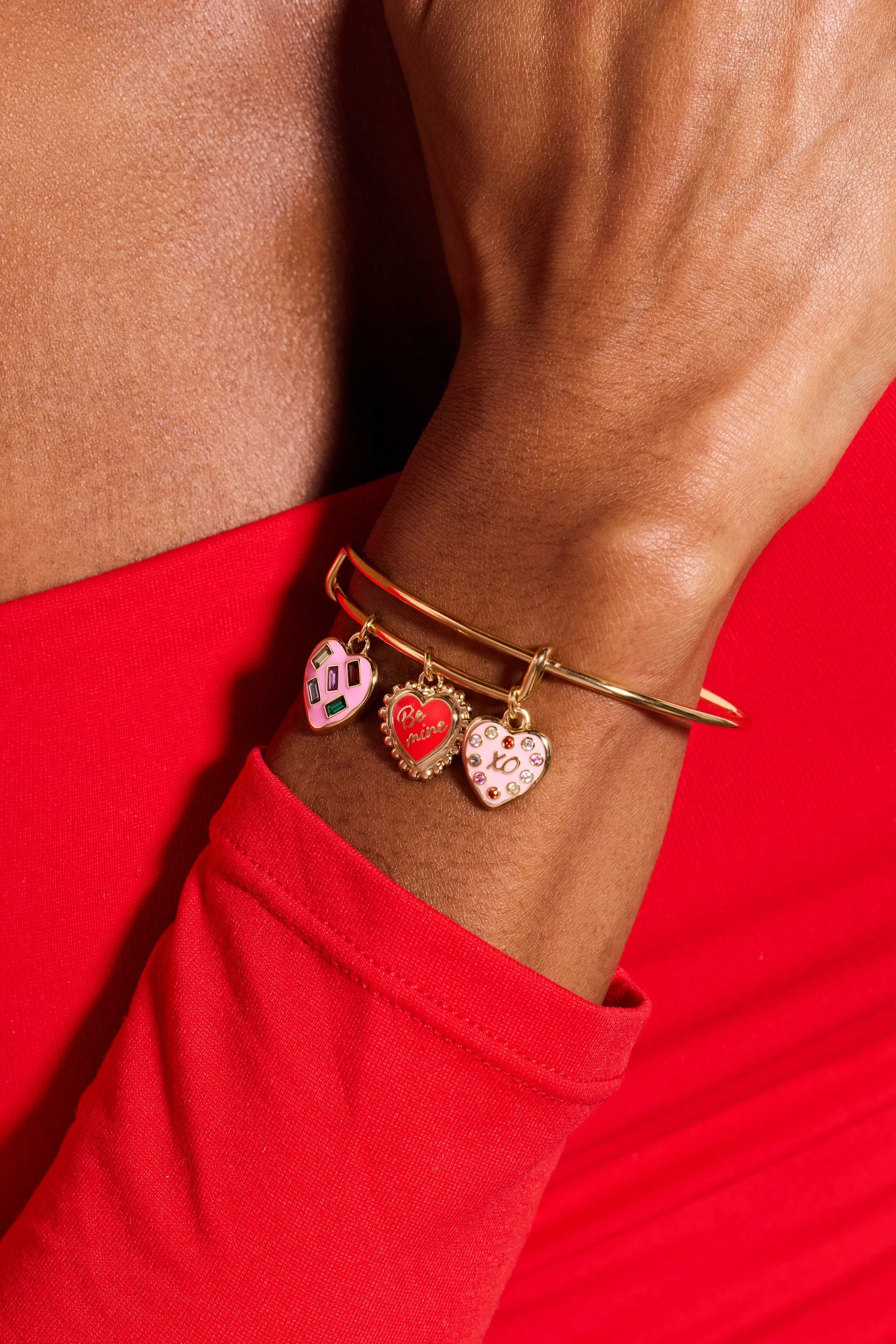 Sweet Shop 'Be Mine' Heart Multi Charm Bangle - Image 2