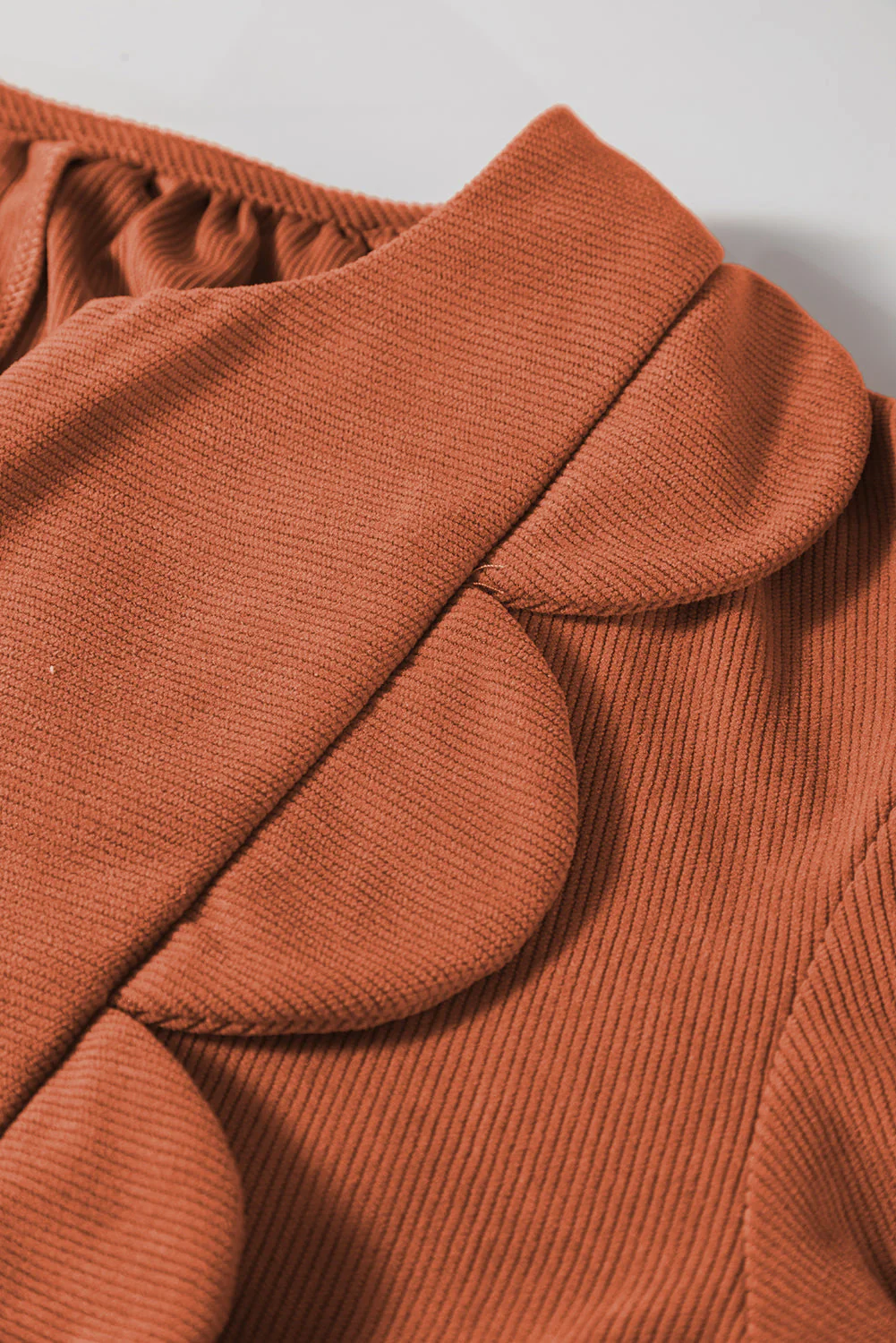 Threaded Pear Alyssa Split Neck Scallop Detail Pleated Corduroy Mini Dress - Image 9