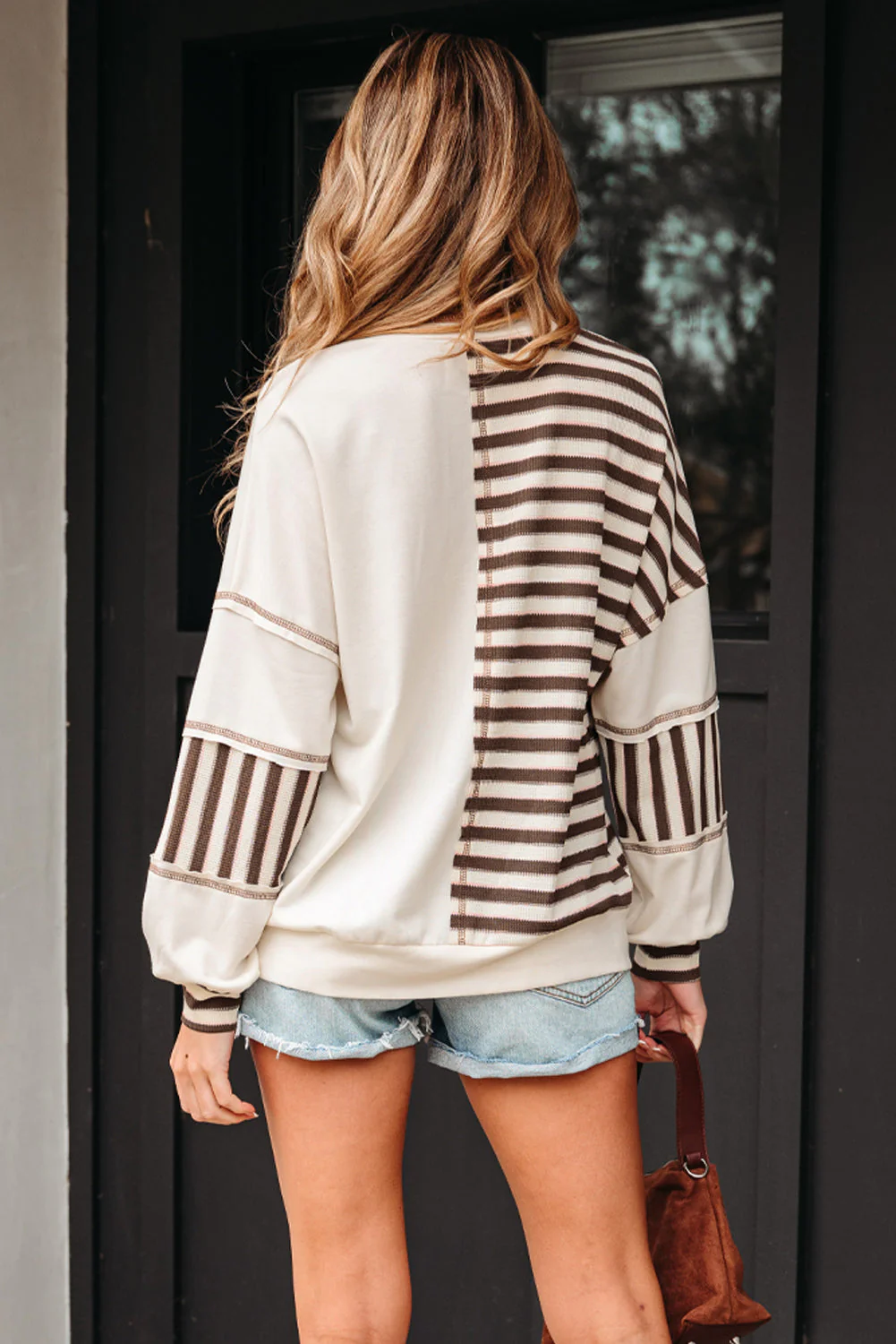 Threaded Pear Ariana Stripe Stitched Oversized Sweatshirt - Image 2