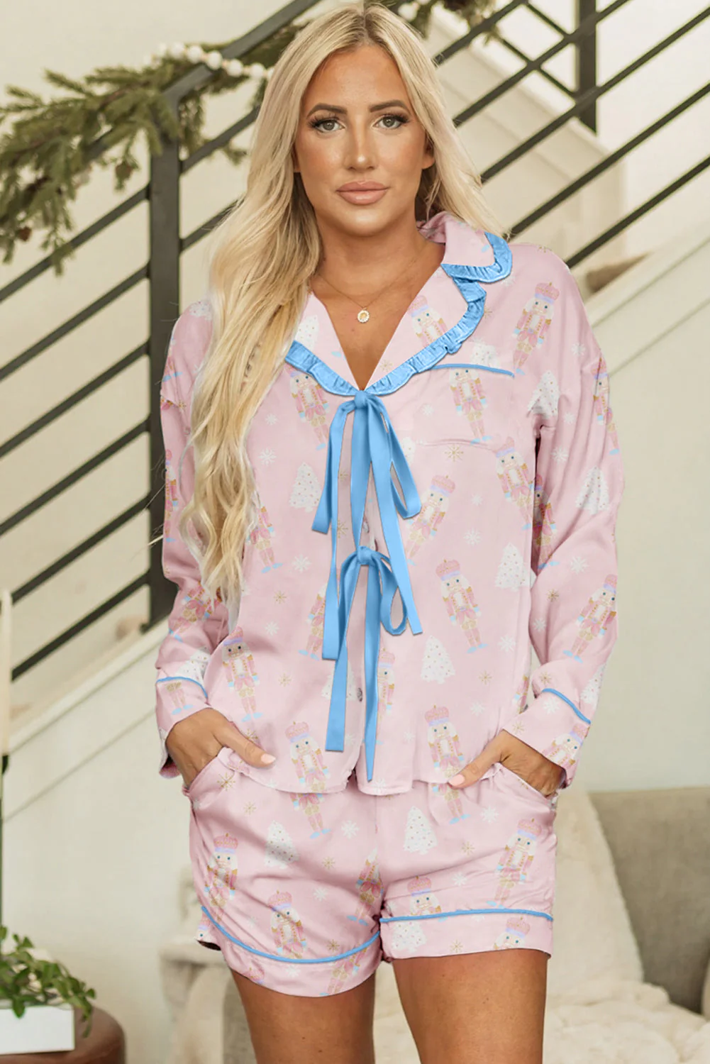 Threaded Pear Ariel Shorts Pajama Set Long Sleeve Top - Image 3
