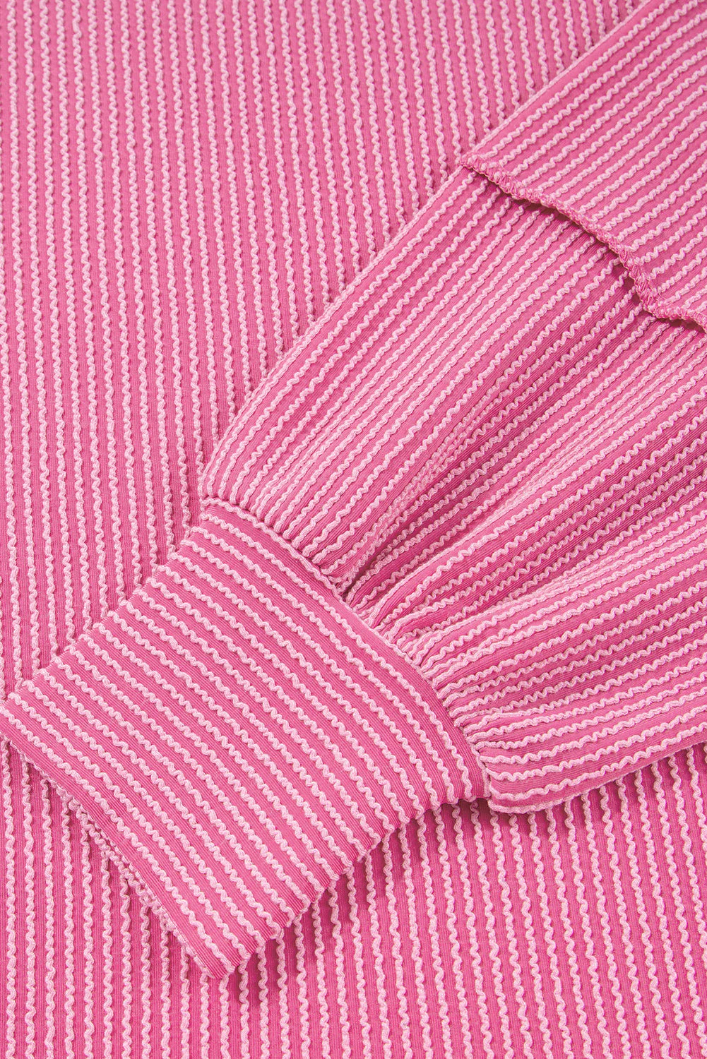 Threaded Pear Bonbon Spiral Ribbed Exposed Seam Detail Plus Size Long Sleeve Top - Image 14