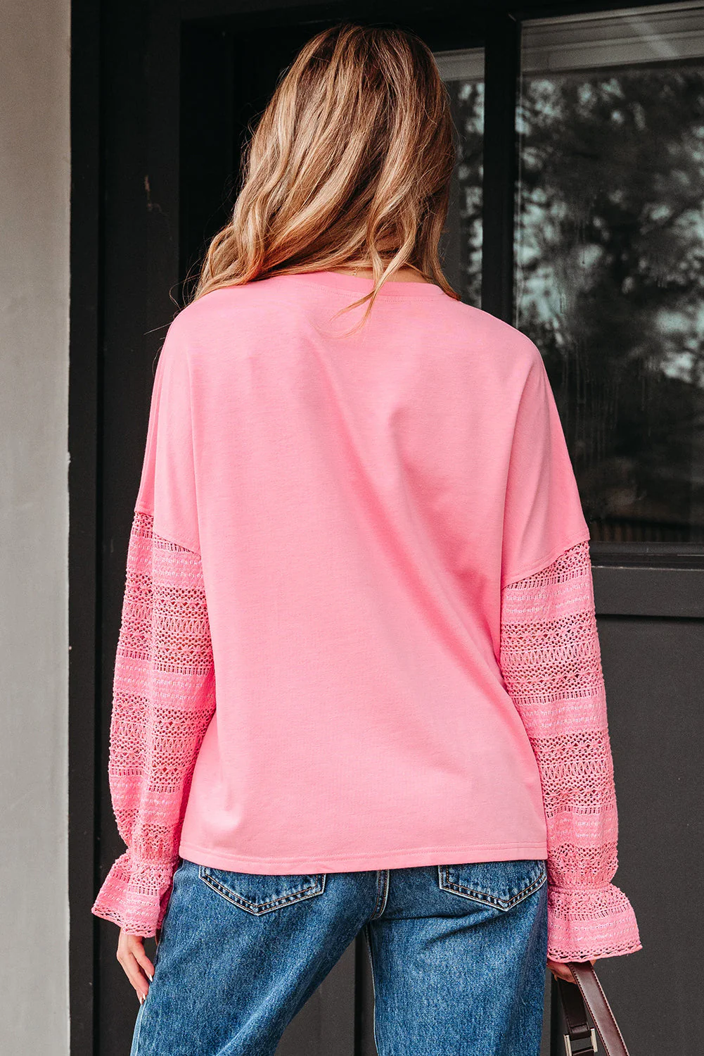 Threaded Pear Brielle Lace Ruffled Sleeve Patchwork Loose Sweatshirt - Image 2