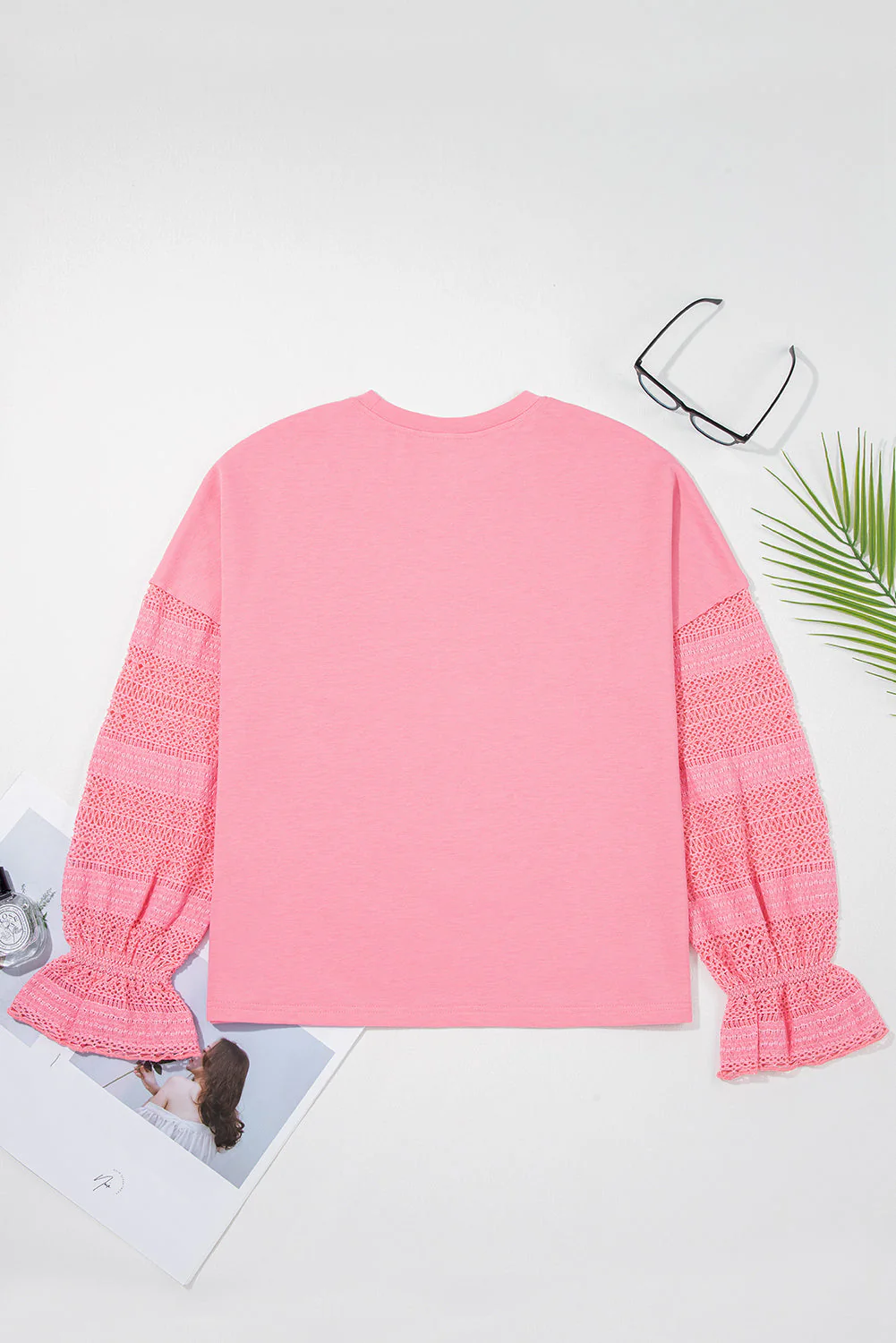 Threaded Pear Brielle Lace Ruffled Sleeve Patchwork Loose Sweatshirt - Image 8