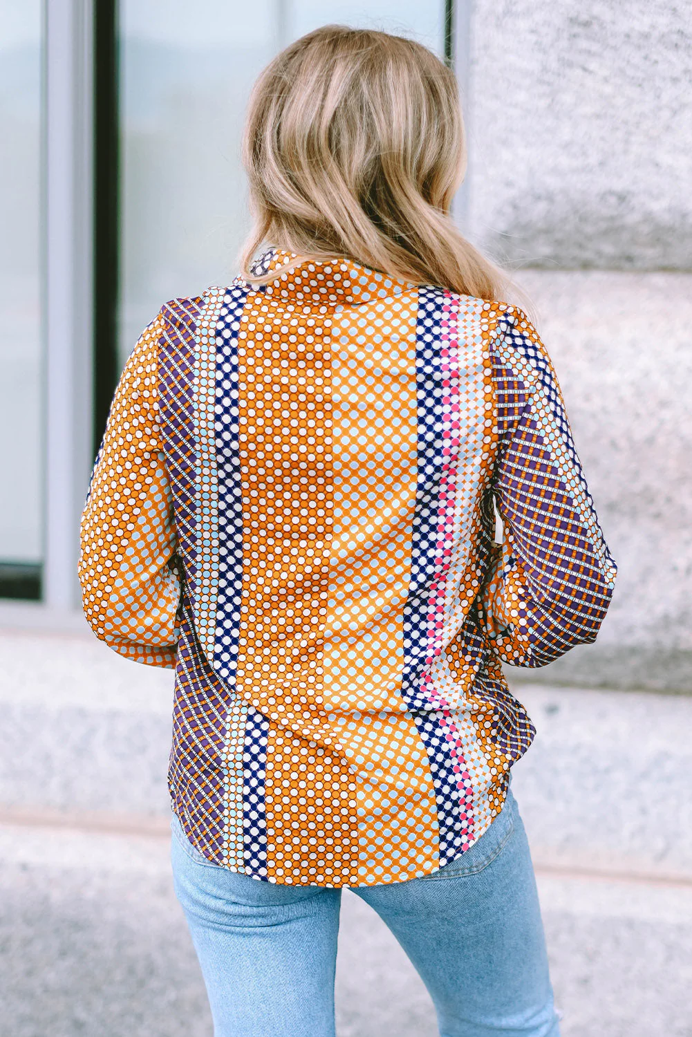 Threaded Pear Brown Dot Print Long Sleeve Button Down Shift PLUS Shirt - Image 2