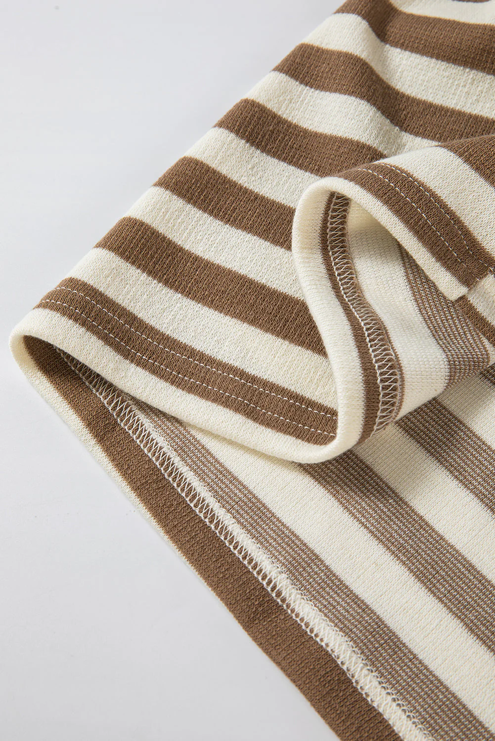 Threaded Pear Brown Stripe Quarter Buttons Drop Sleeve Plus Size Hoodie - Image 11