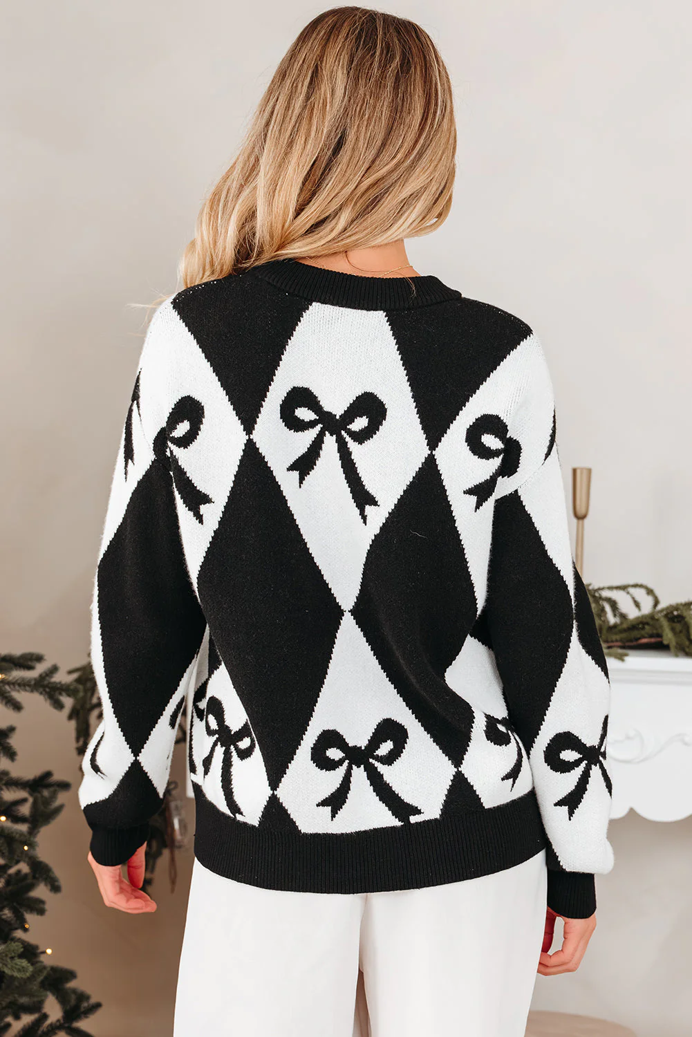 Threaded Pear Daetta Rhombus Knit Loose Sweater - Image 2