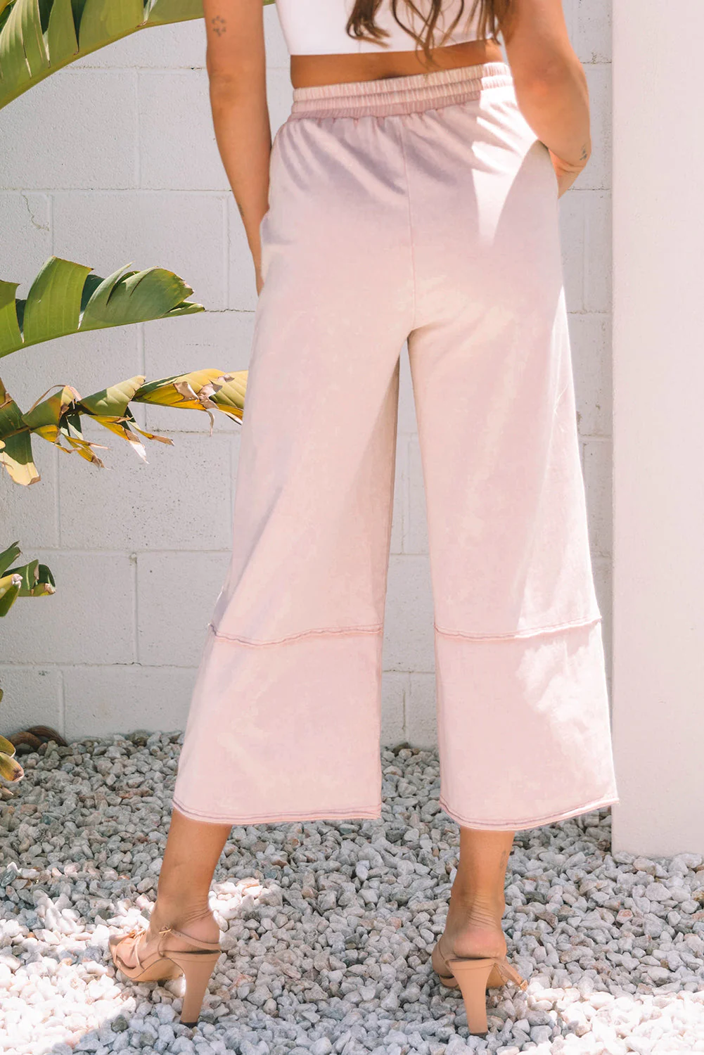 Threaded Pear Gabriella Mineral Washed Terry Knit Cropped Wide Leg Pants - Image 2