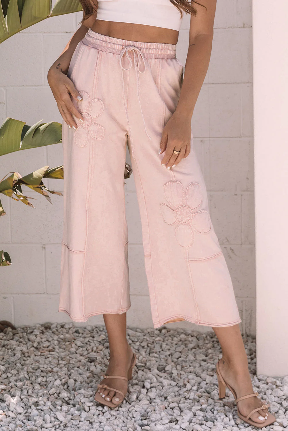 Threaded Pear Gabriella Mineral Washed Terry Knit Cropped Wide Leg Pants - Image 5