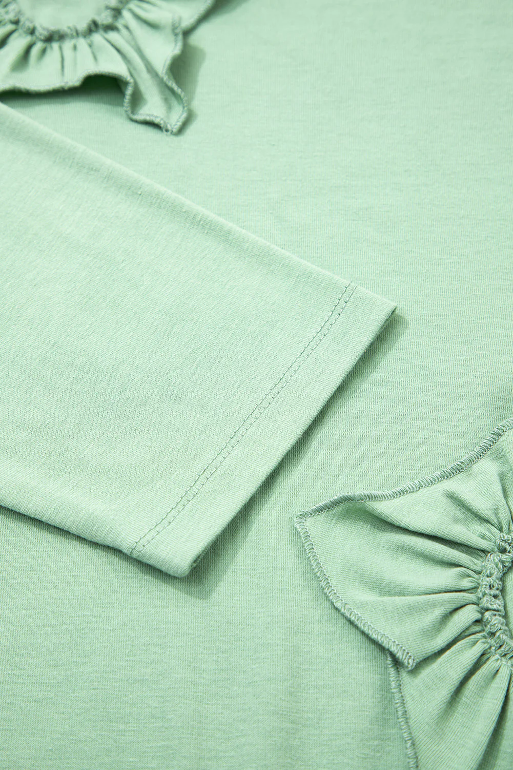 Threaded Pear Grass Green Flower Applique Mineral Wash Plus Size Top - Image 12