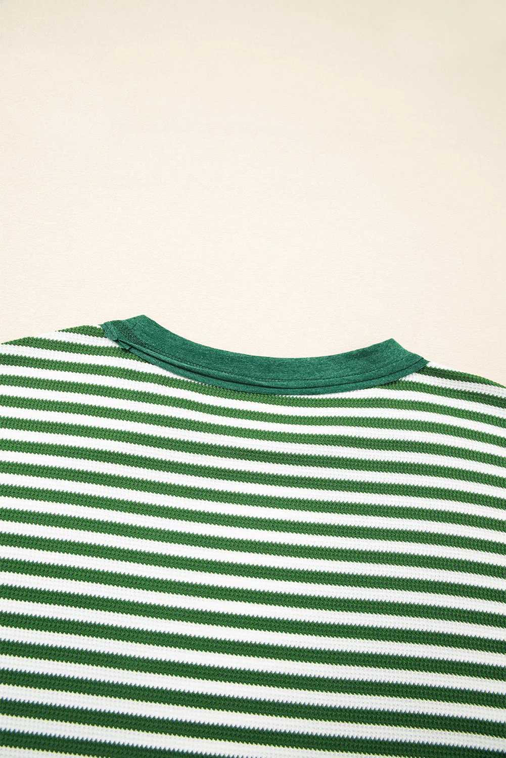 Threaded Pear Green Stripe Exposed Seam Patchwork Plus Size Thermal Top - Image 10