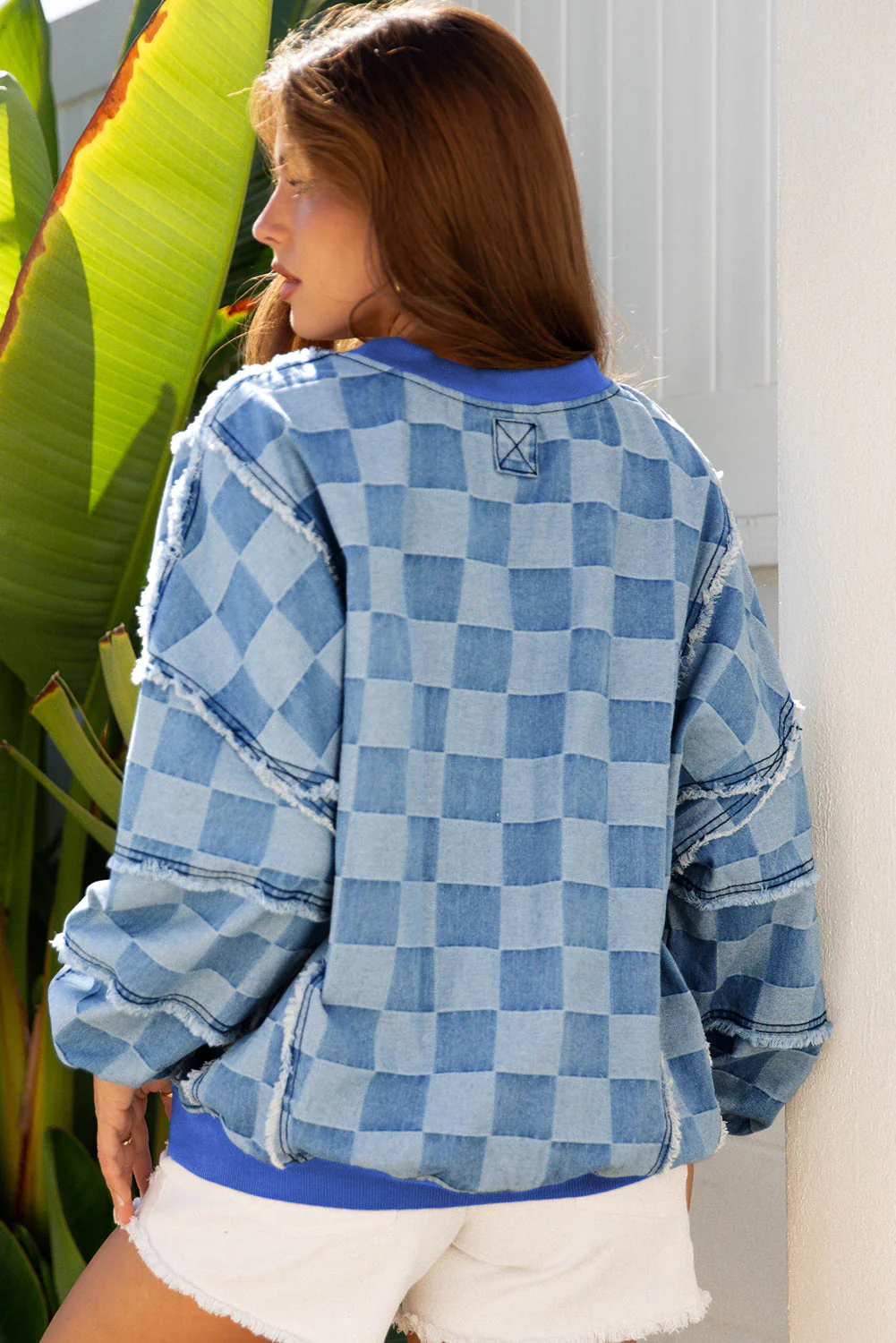 Threaded Pear Jessica Checkerboard Oversized Denim Pullover - Image 2