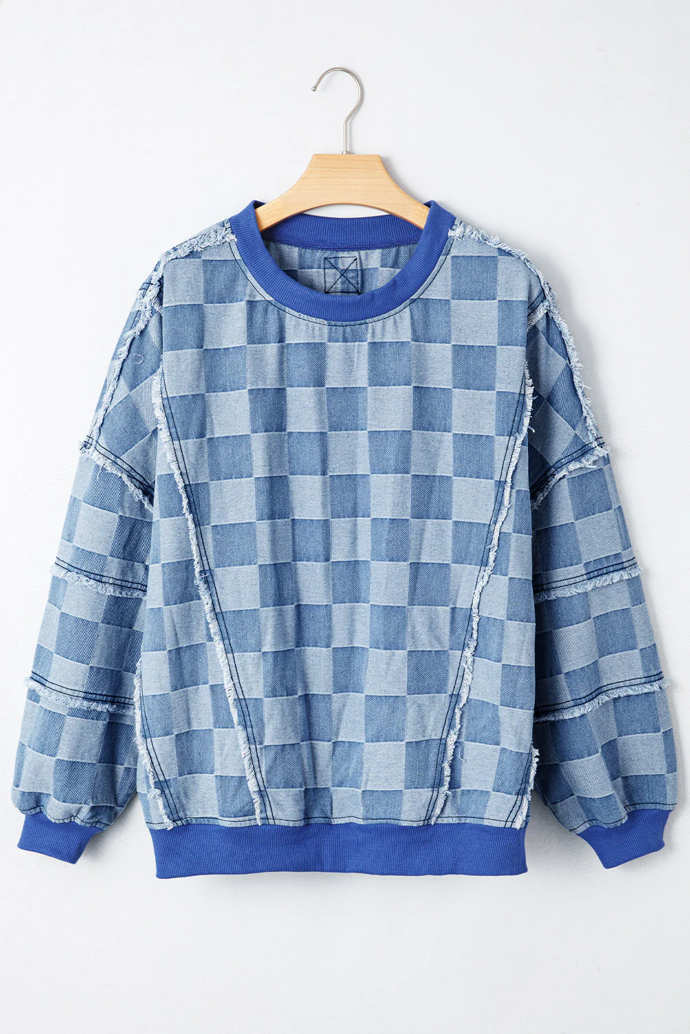Threaded Pear Jessica Checkerboard Oversized Denim Pullover - Image 6