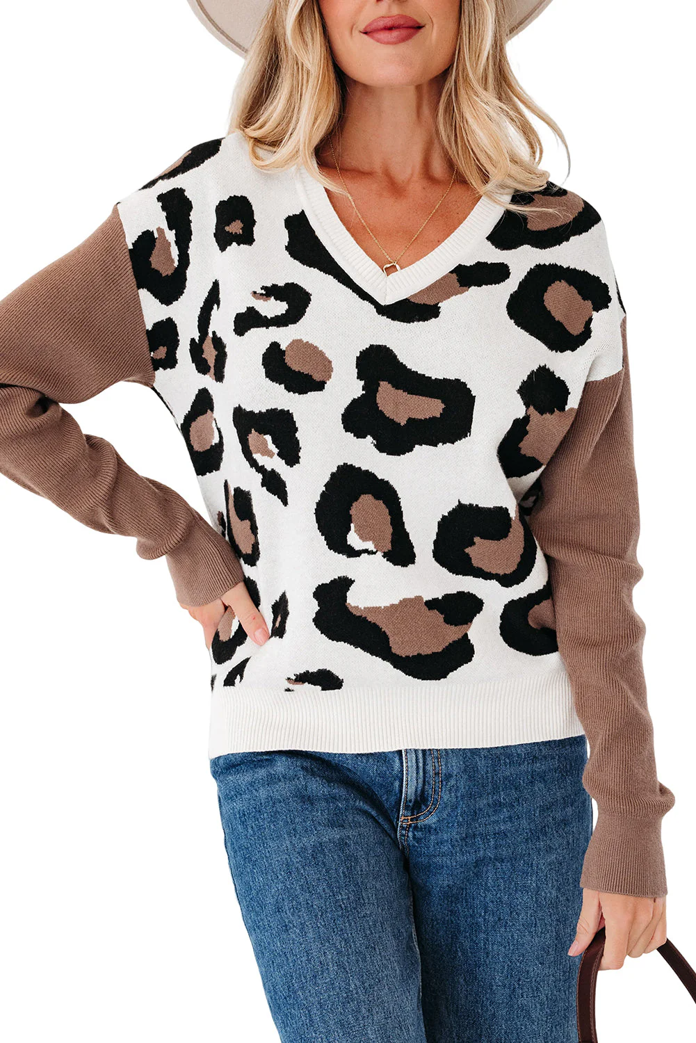 Threaded Pear Jocelyn Block Patchwork Sleeve Sweater - Image 7