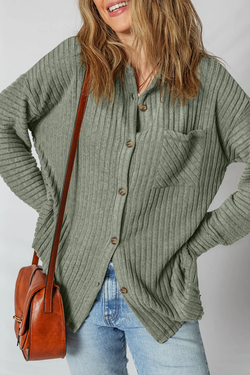 Threaded Pear Lucia Ribbed Texture Button Up Shacket - Image 4