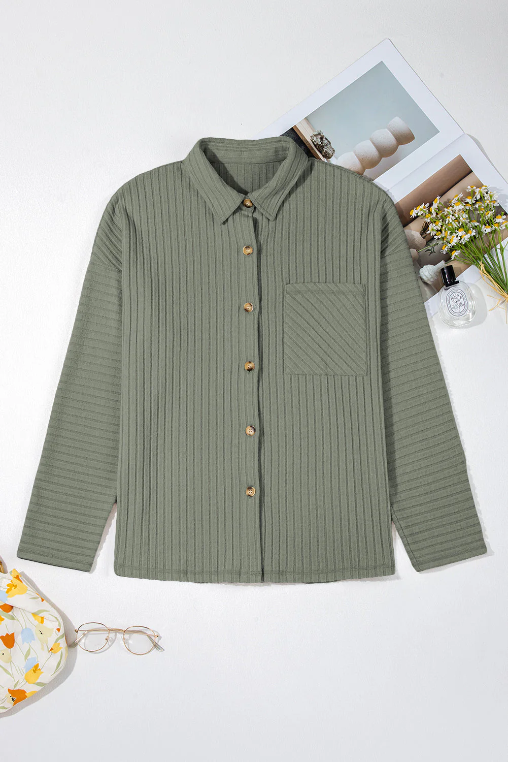 Threaded Pear Lucia Ribbed Texture Button Up Shacket - Image 6