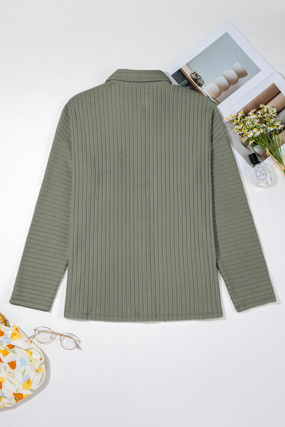 Threaded Pear Lucia Ribbed Texture Button Up Shacket - Image 7