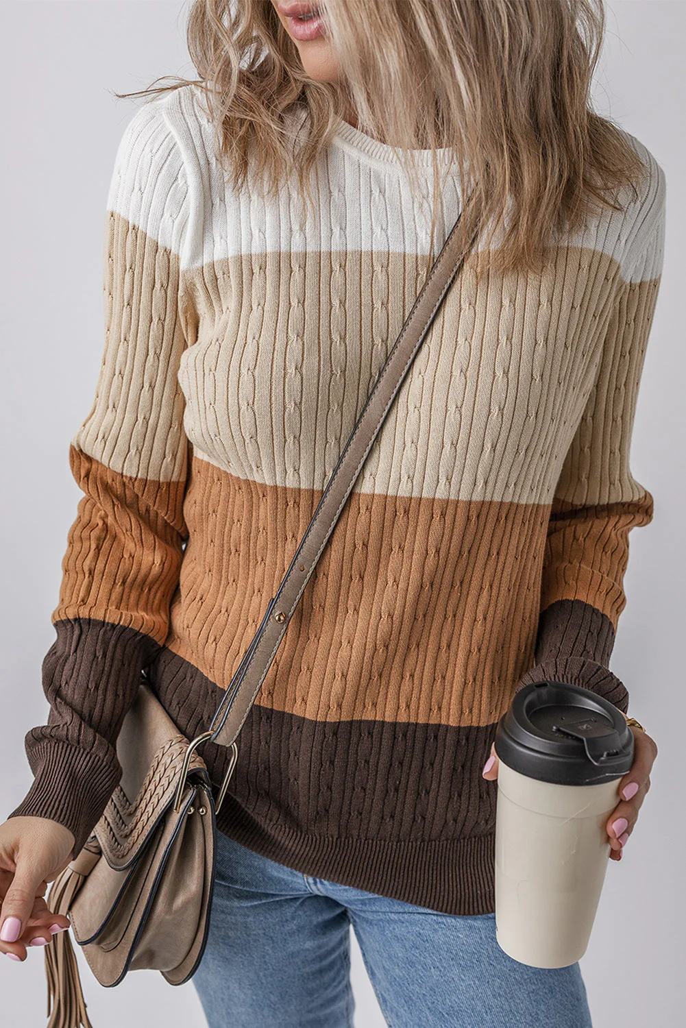 Threaded Pear Madison Colorblock Cable Knit Sweater - Image 4