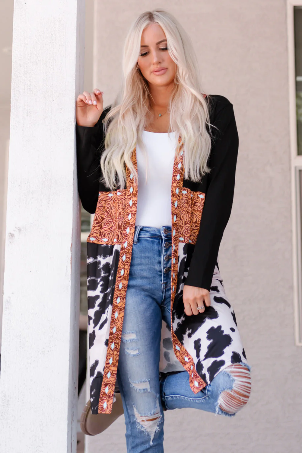 Threaded Pear Madison Patchwork Open Front Cardigan - Image 5
