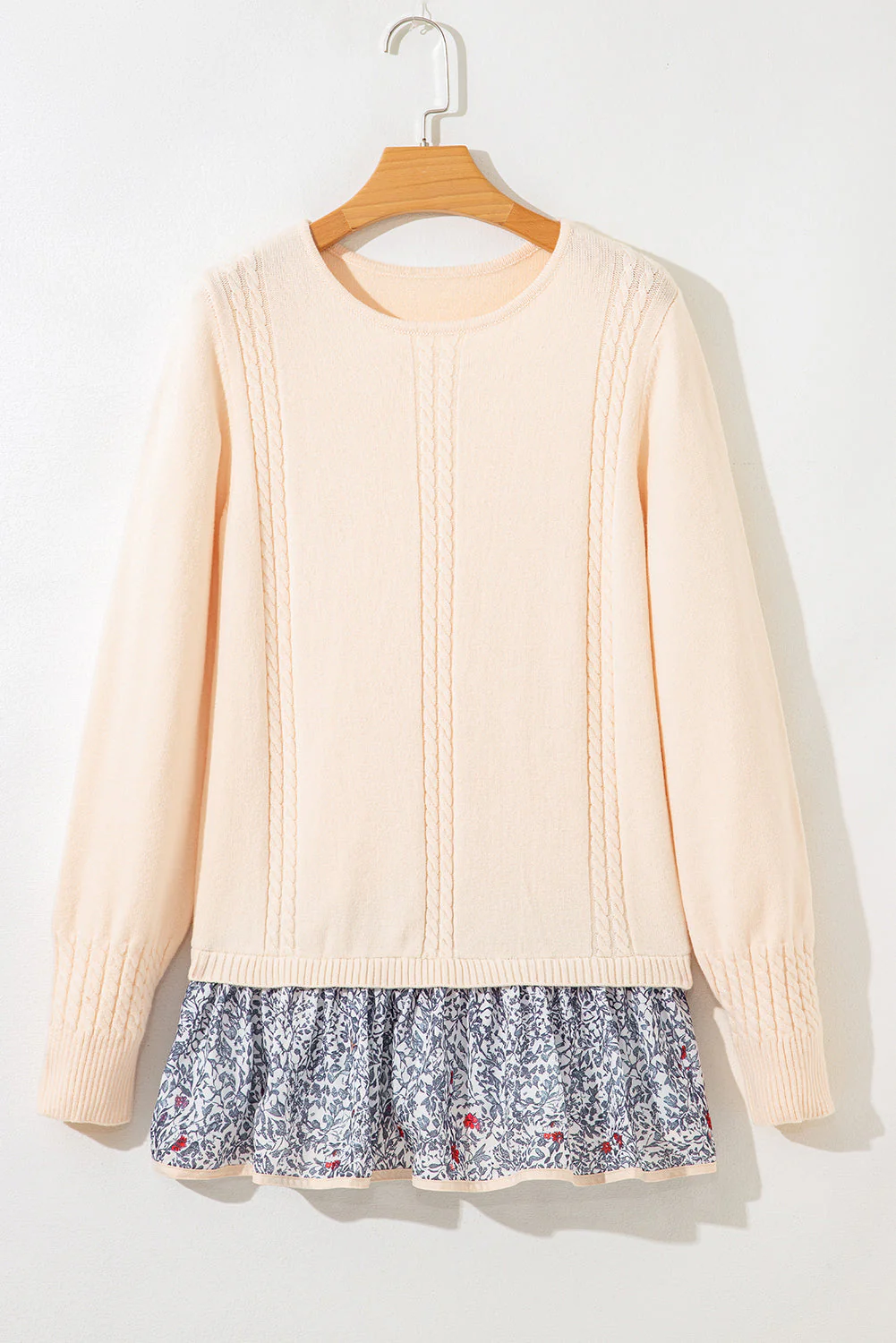 Threaded Pear Mary Cable Texture Bohemian Ruffle Hem Sweater - Image 8