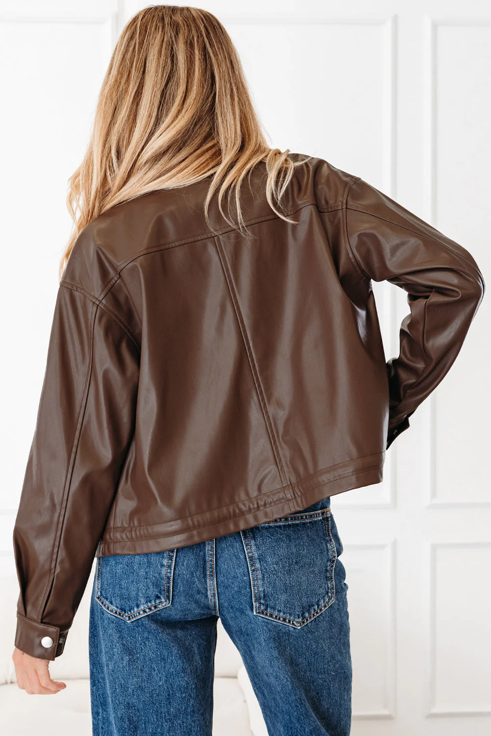 Threaded Pear Mila Drawstring Hem Leather Jacket - Image 2