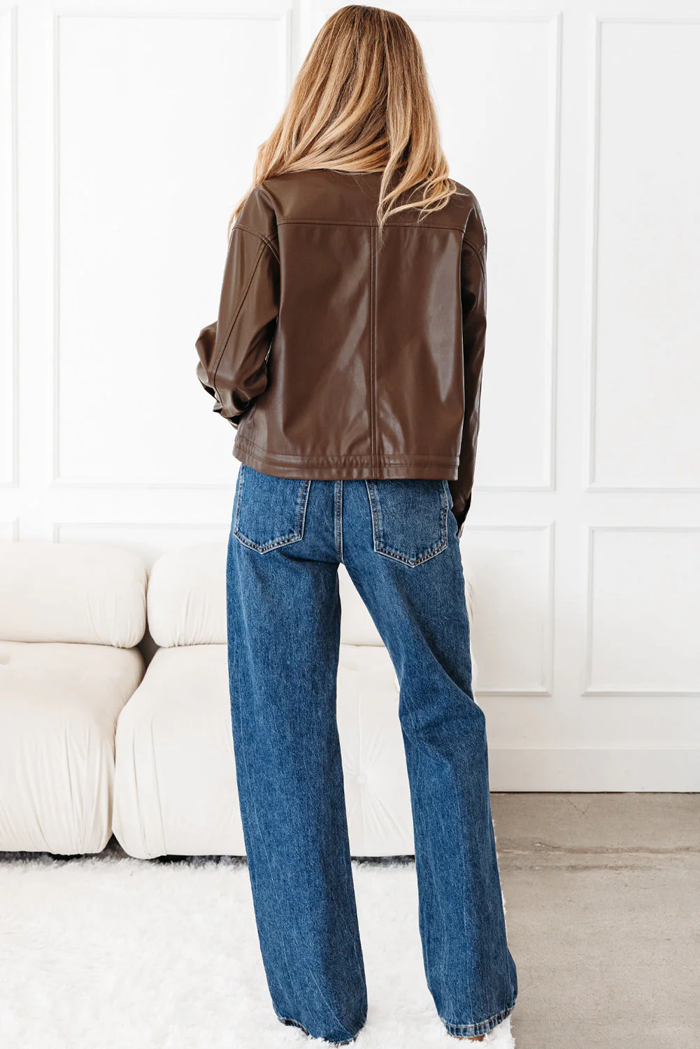 Threaded Pear Mila Drawstring Hem Leather Jacket - Image 6