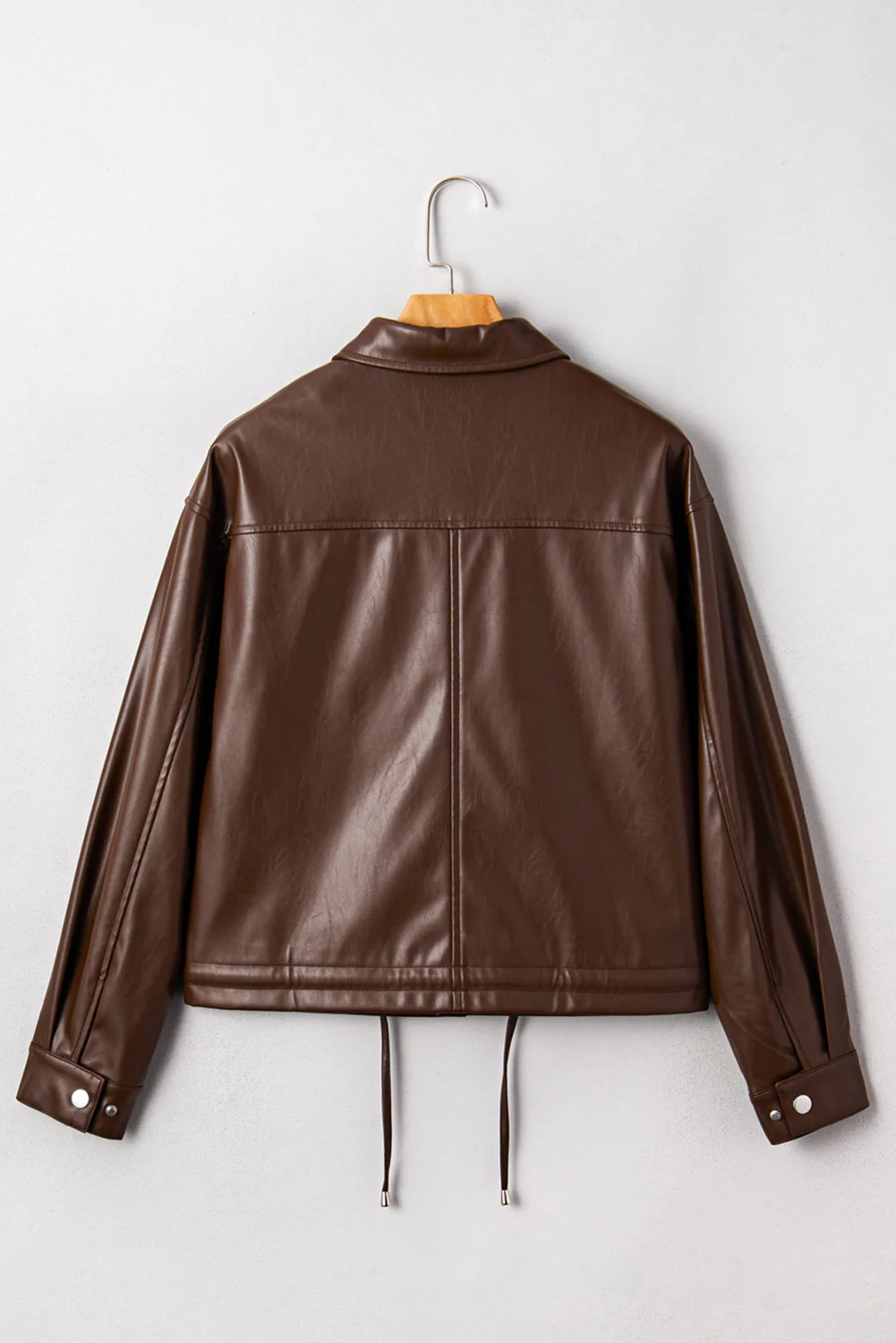 Threaded Pear Mila Drawstring Hem Leather Jacket - Image 9