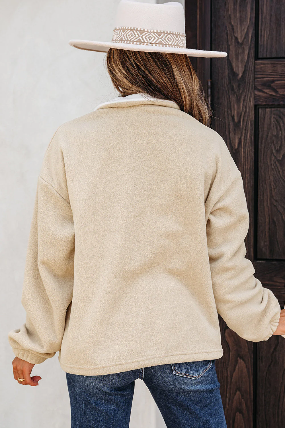 Threaded Pear Nicole Colorblock Patchwork Zipped Pullover - Image 2