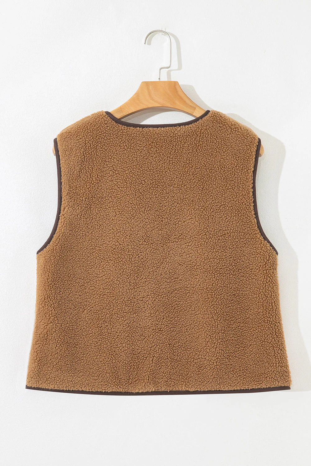 Threaded Pear Nicole Contrast Trim Tie Front Sherpa Vest - Image 7