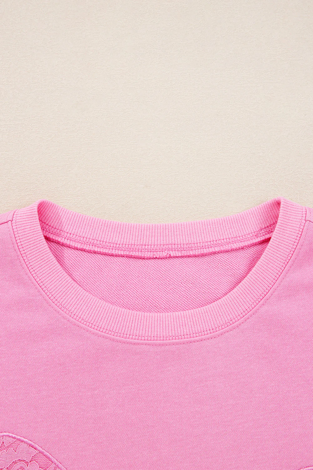 Threaded Pear Pink Big Bow Lace Embroidered Dolman Sleeve Slit Plus Size Sweatshirt - Image 13