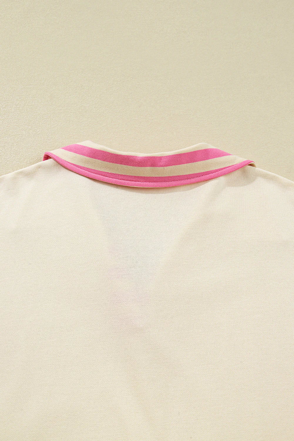Threaded Pear Pink Stripe Contrast Polo Collar Drop Shoulder Patchwork Plus Size Pullover - Image 13