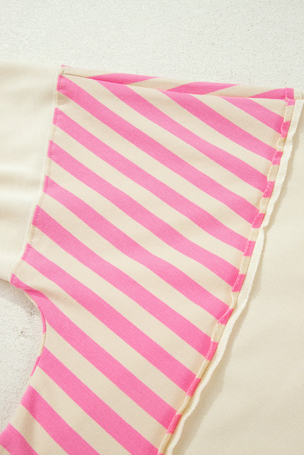 Threaded Pear Pink Stripe Contrast Polo Collar Drop Shoulder Patchwork Plus Size Pullover - Image 17