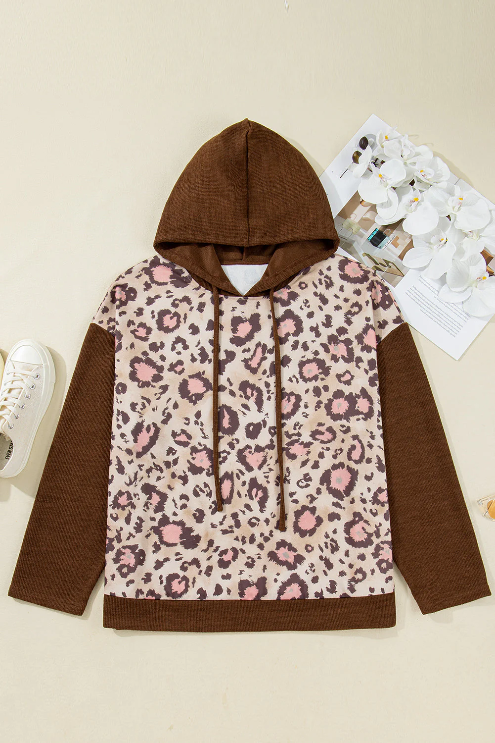 Threaded Pear Scarlett Print Knit Patchwork Hoodie - Image 8