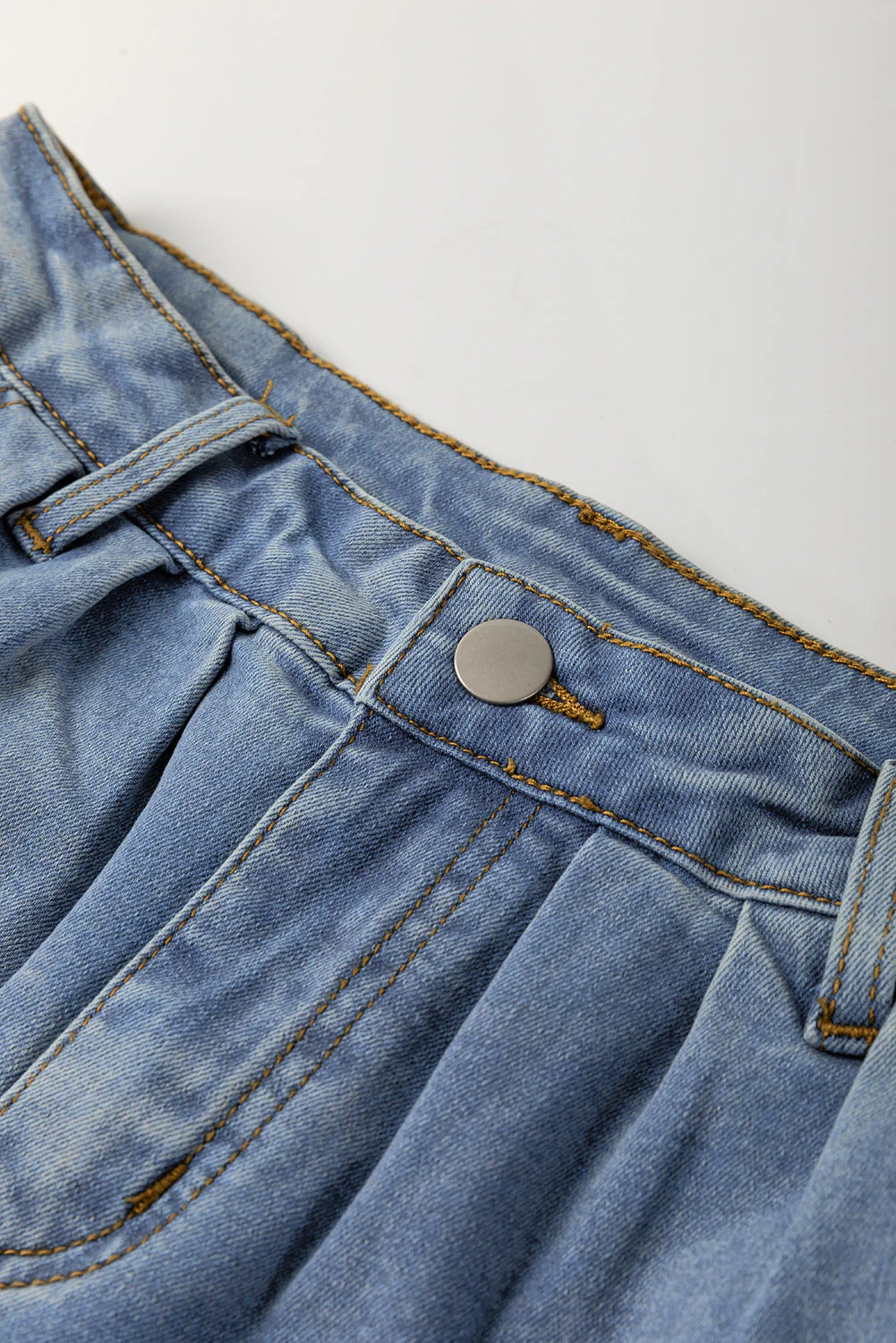 Threaded Pear Scottie Blue Washed Pleated Detail Wide Leg Jeans - Image 8