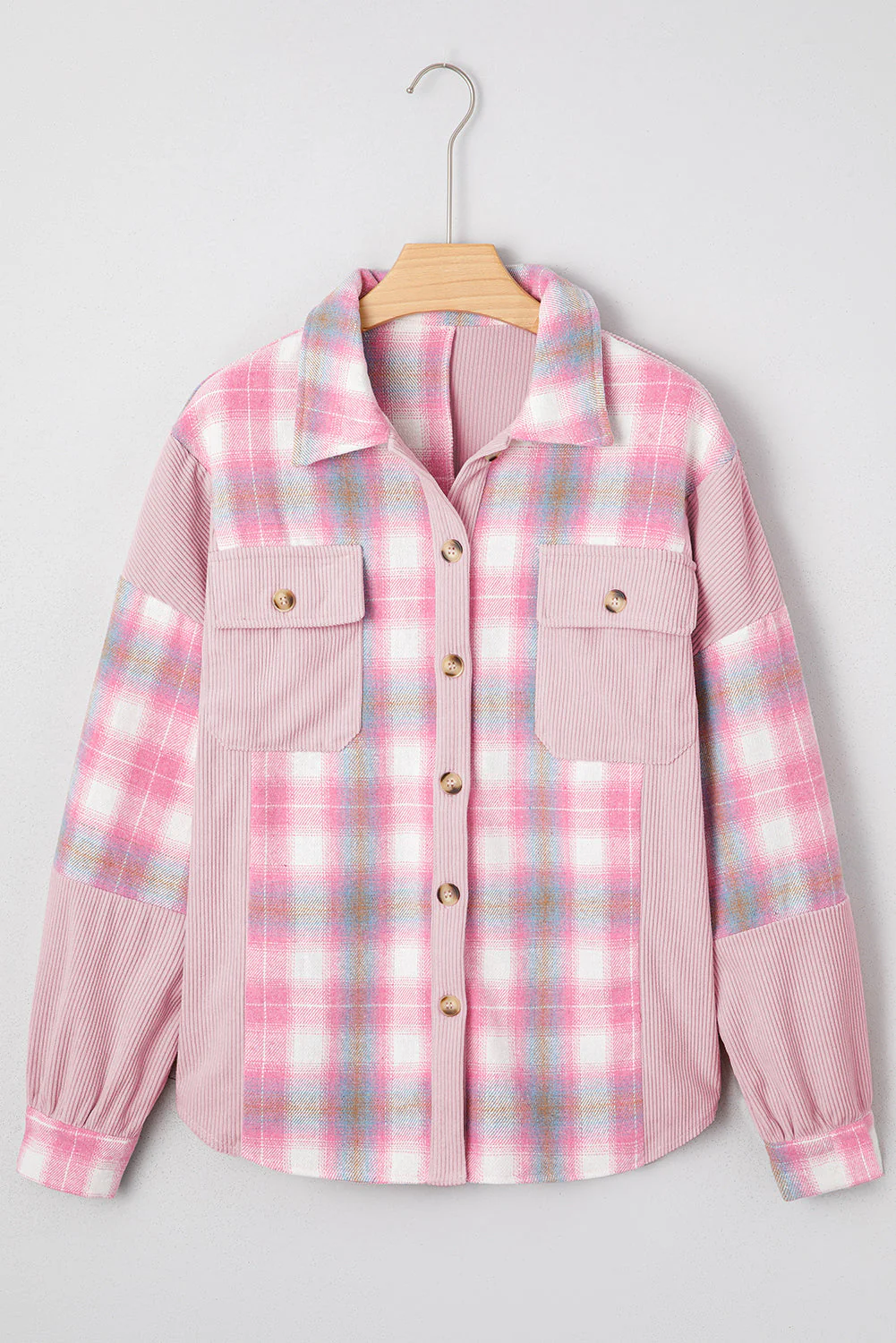 Threaded Pear Sophia Corduroy Flap Patchwork Shacket
