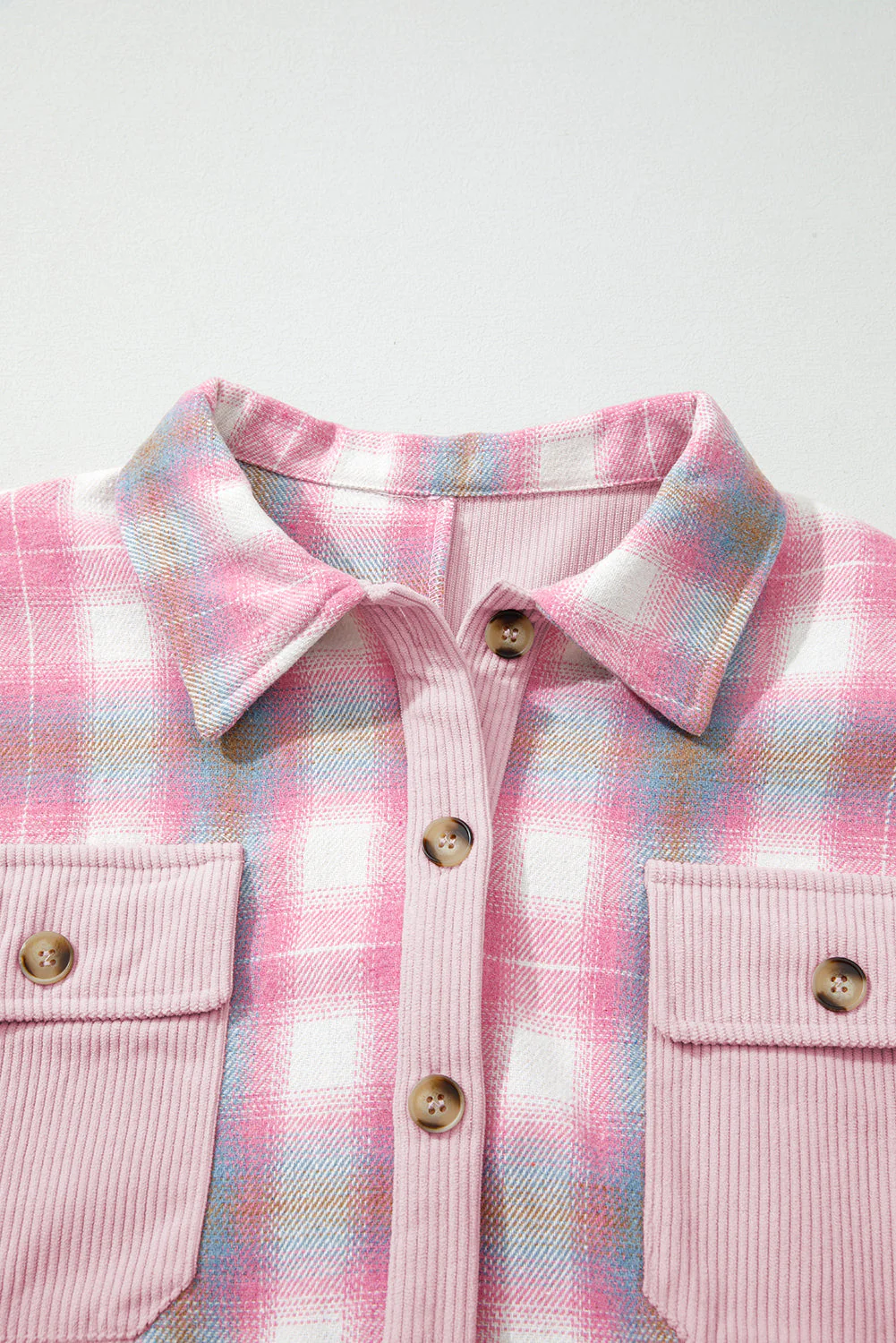 Threaded Pear Sophia Corduroy Flap Patchwork Shacket - Image 10