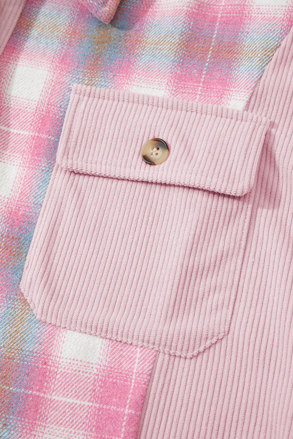 Threaded Pear Sophia Corduroy Flap Patchwork Shacket - Image 8