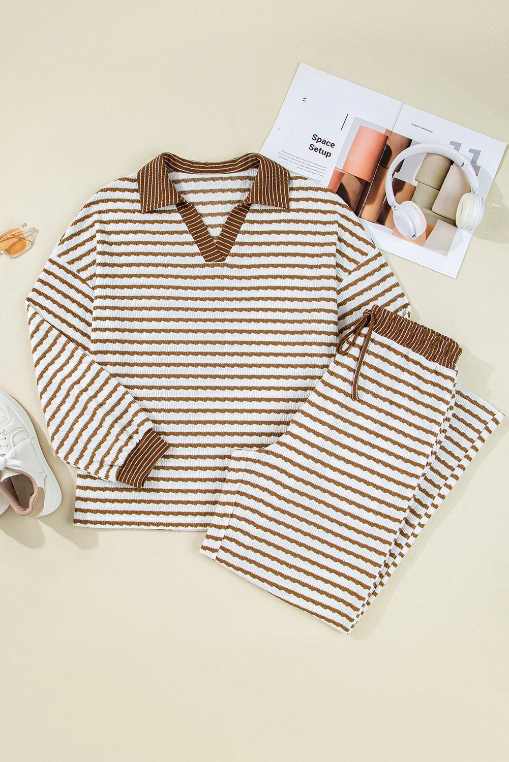Threaded Pear Stephanie Stripe Collared Pullover Set - Image 5