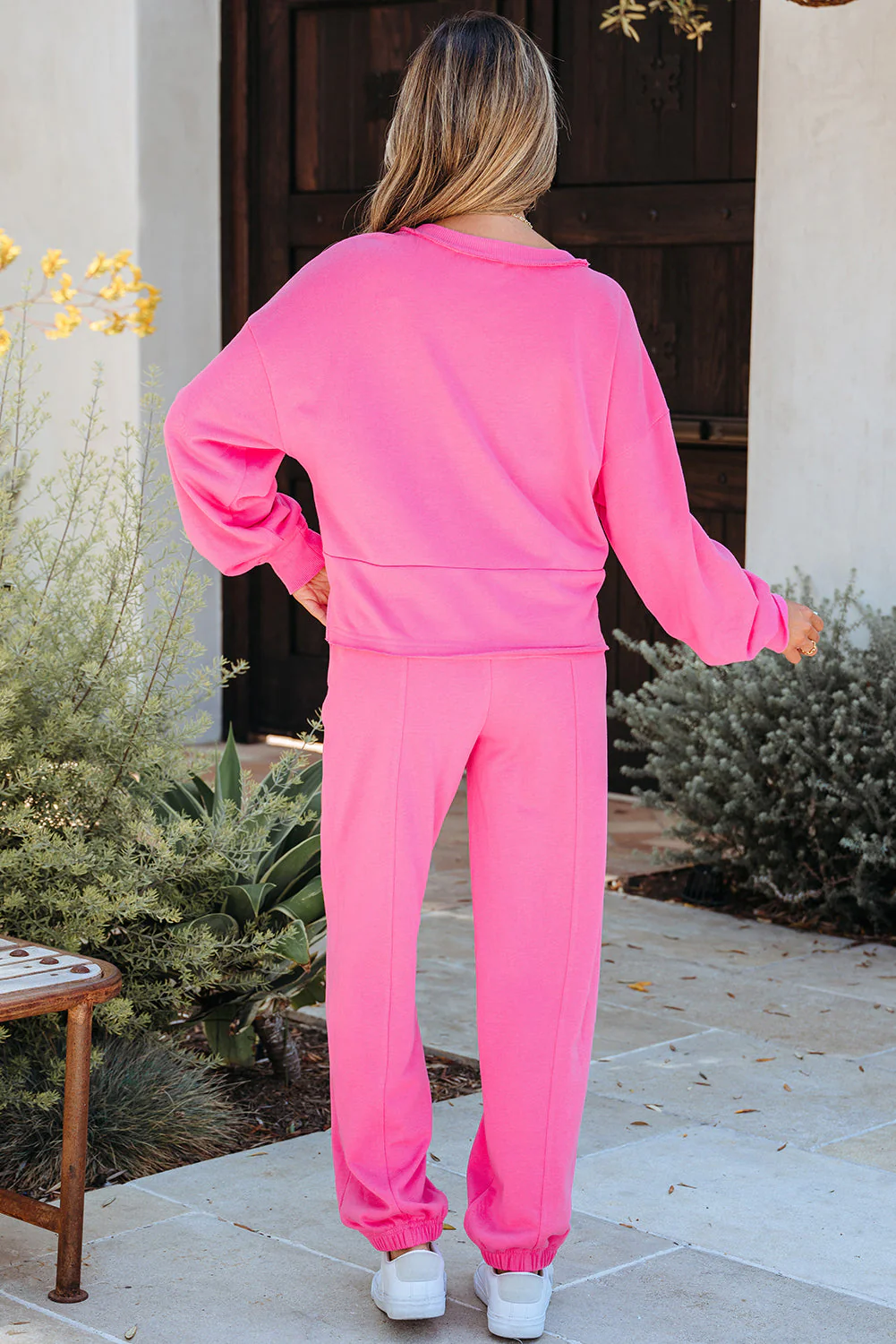 Threaded Pear Vera Raw Edge Half Buttons Pullover and Jogger Pants Set - Image 2