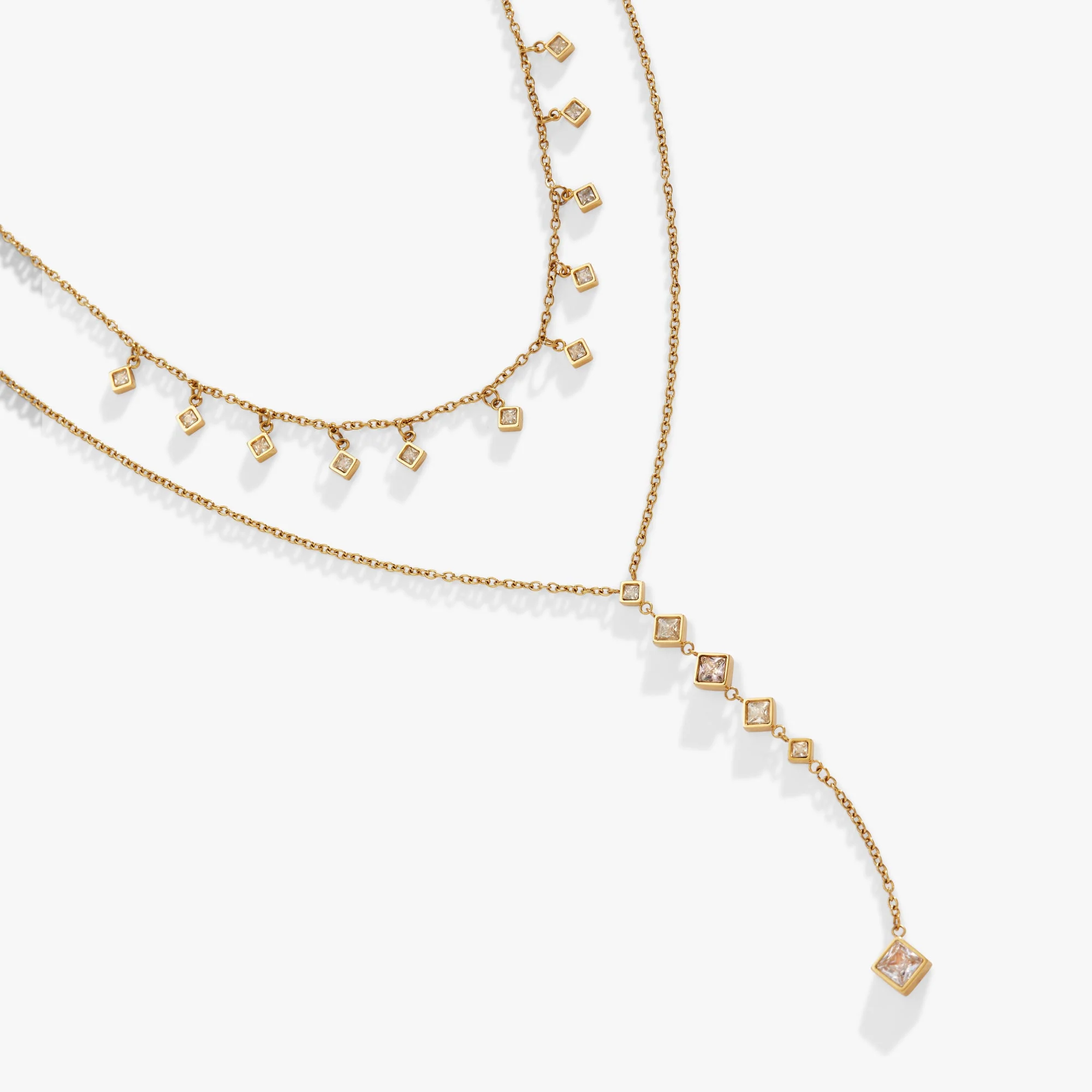 Two-Layered Princess Cut Crystal Necklace - Image 2