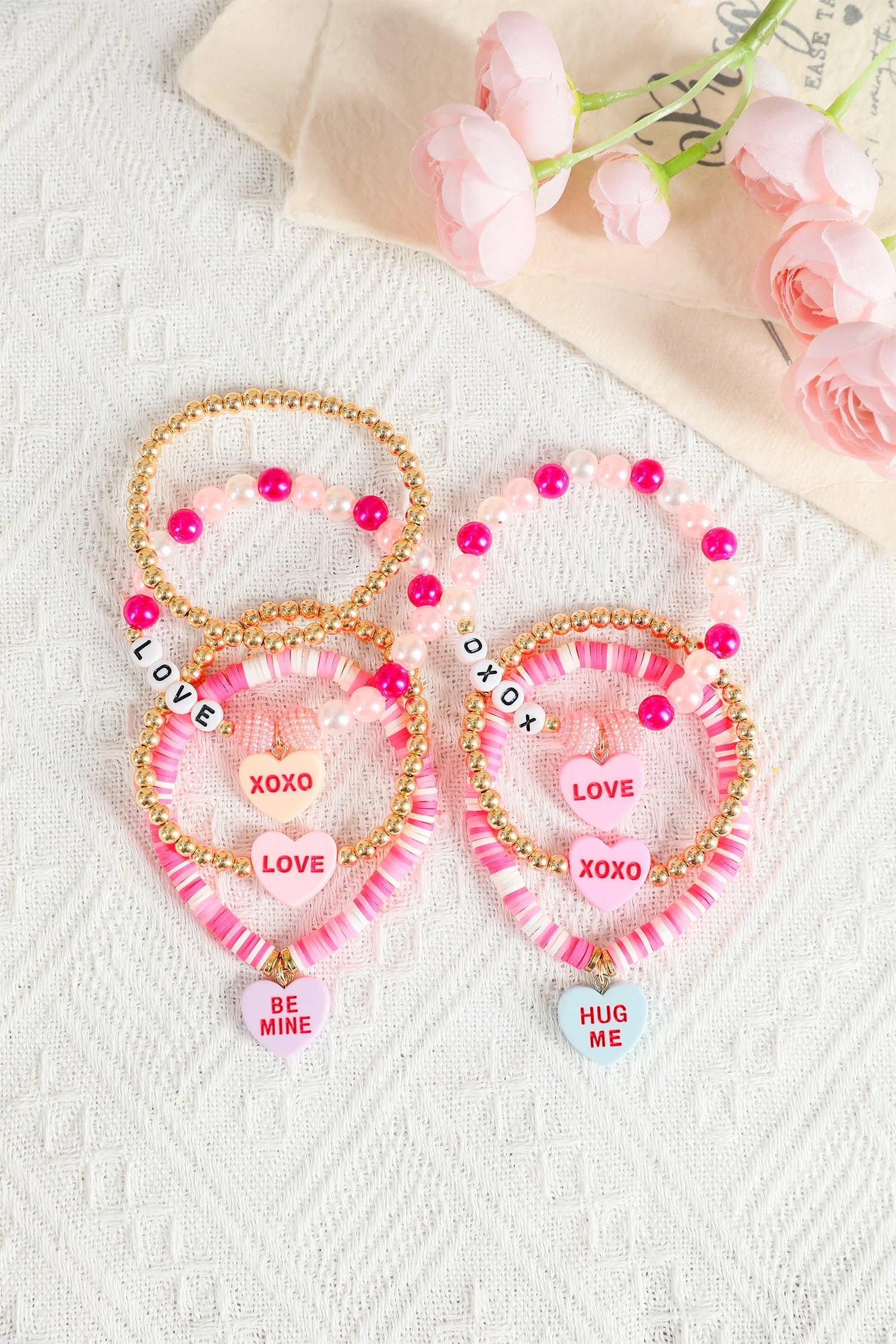 Valentine Heart Pendant Beaded Elastic Bracelet by Threaded Pear - Image 3