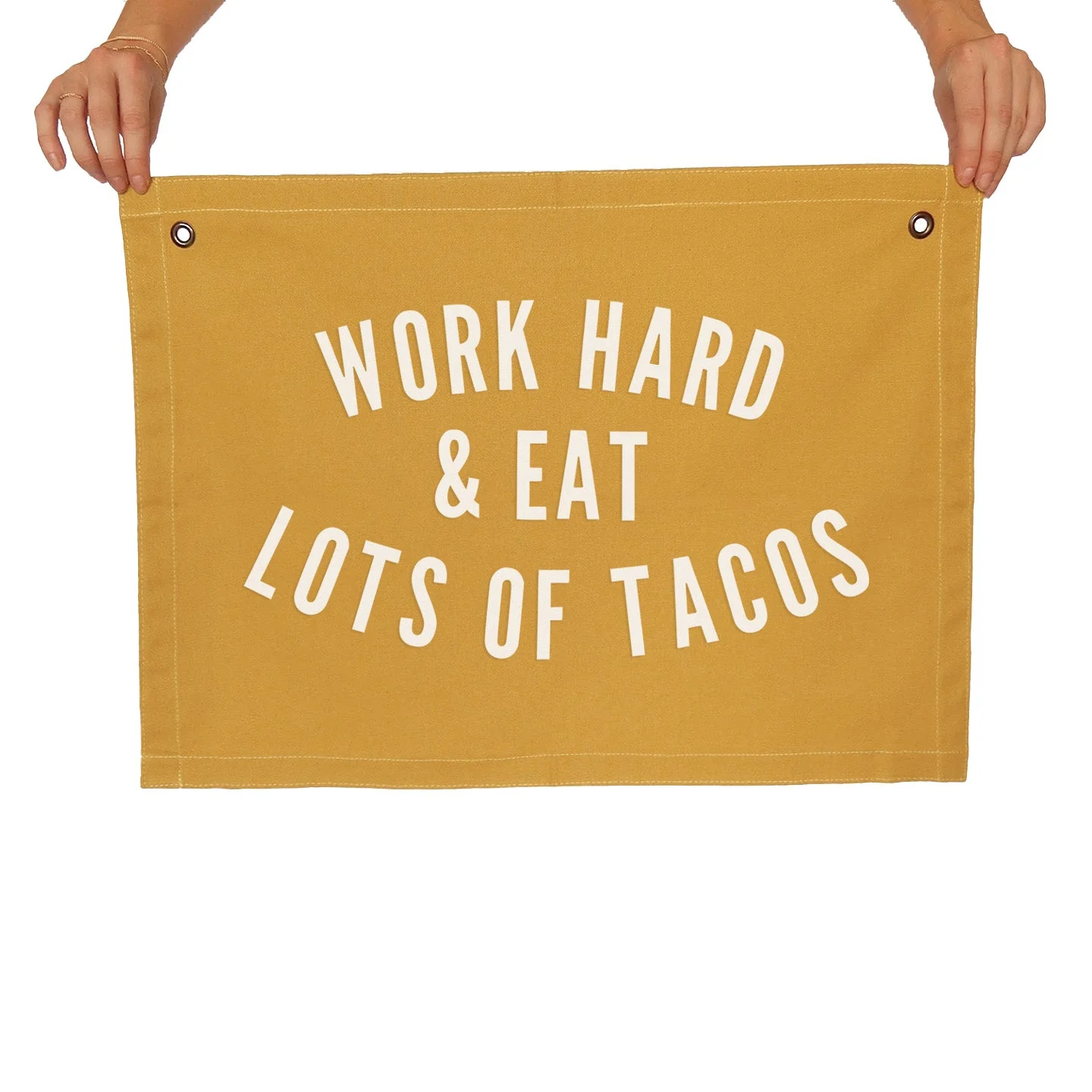 Frankie Jean Work Hard & Eat Lots of Tacos Large Canvas Flag - Image 11