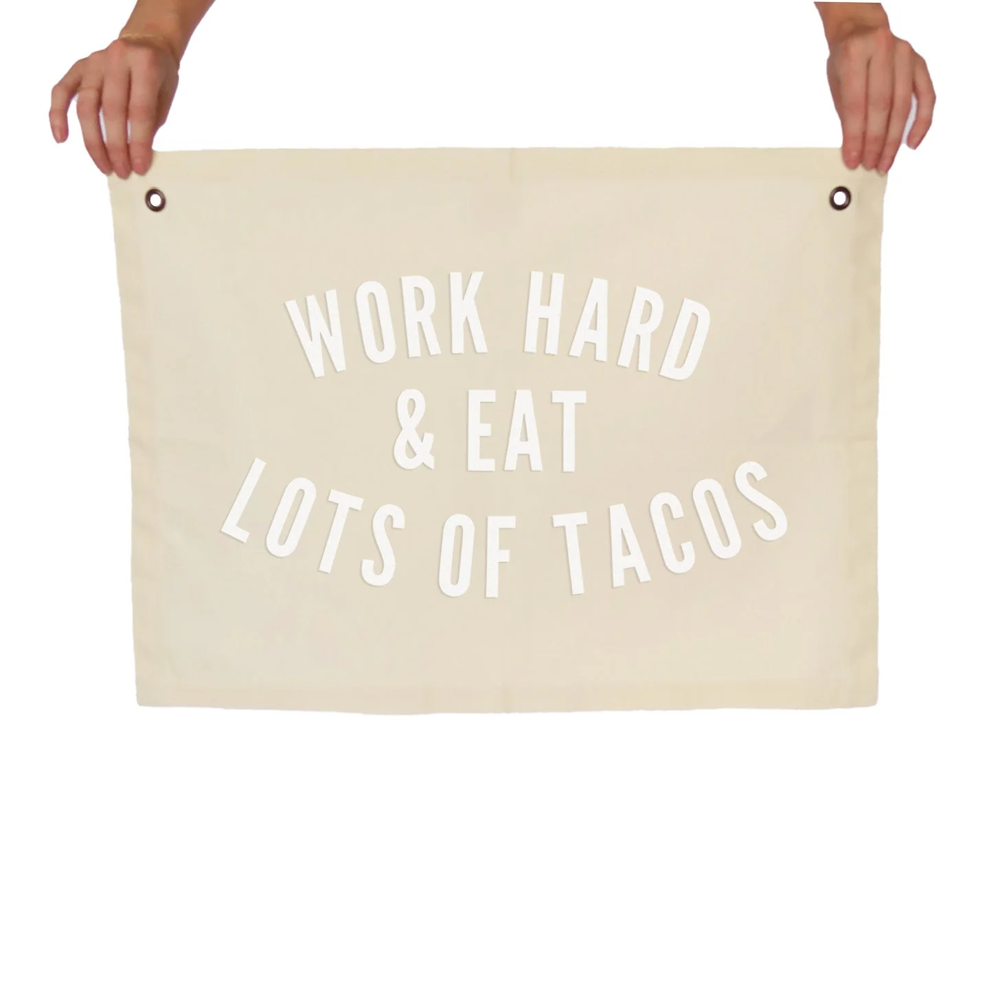 Frankie Jean Work Hard & Eat Lots of Tacos Large Canvas Flag - Image 3